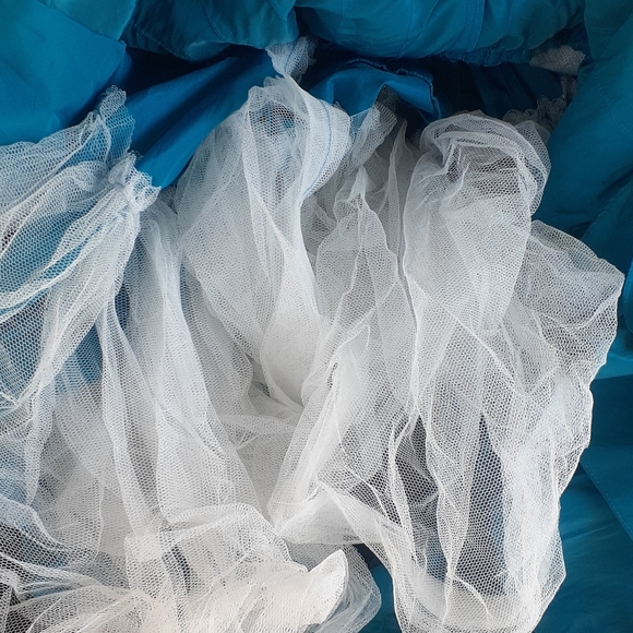 Alyce Designs AQUA Ruche Bodice Strapless Mermaid Dress Maxi Gown Slit Ruffles 4 - Picture 12 of 17